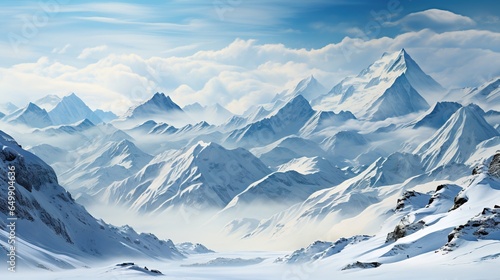  a painting of a mountain range with snow on the mountains.  generative ai