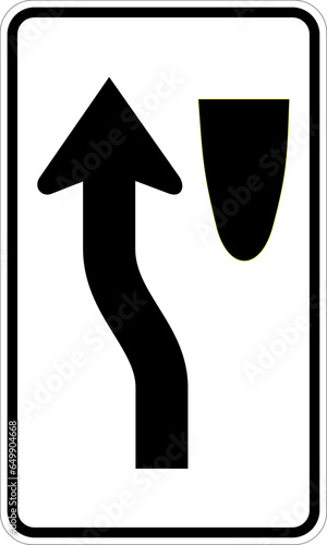 Vector graphic of a usa Keep Left MUTCD highway sign. It consists of  a curved arrow passing to the left of the median contained in a white rectangle