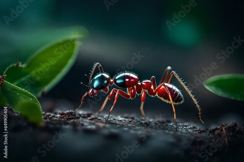 a close up of an ant on the ground  fade  slate grey  deep red search - AI Generativev