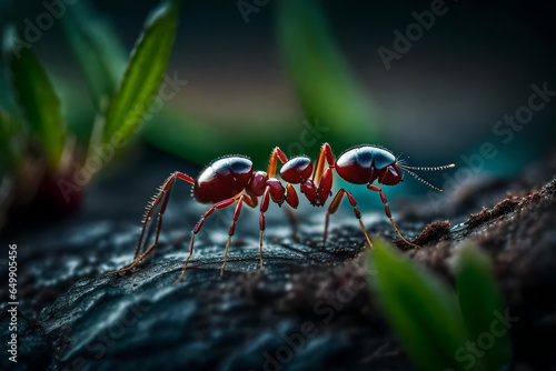 a close up of an ant on the ground, fade, slate grey, deep red search - AI Generativev © hani