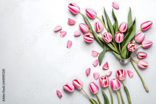 bouquet of pink tulips with white background Created with AI