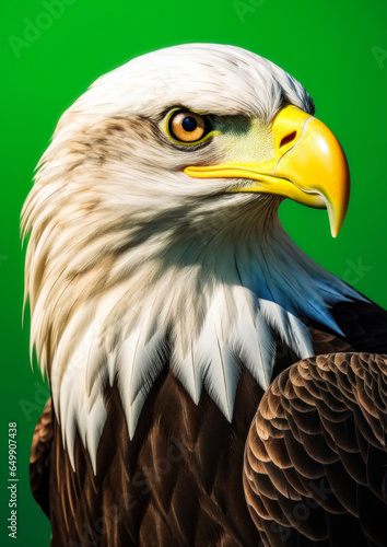 Animal portrait of a eagle on a green background conceptual for frame