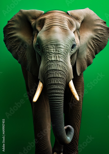 Obraz na płótnie Animal portrait of a elephant on a green background conceptual for frame w salonie