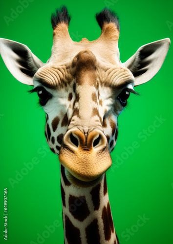 Obraz na płótnie Animal portrait of a giraffe on a green background conceptual for frame w salonie