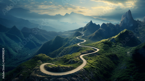 winding road leading to the top of the mountain. ai generative
