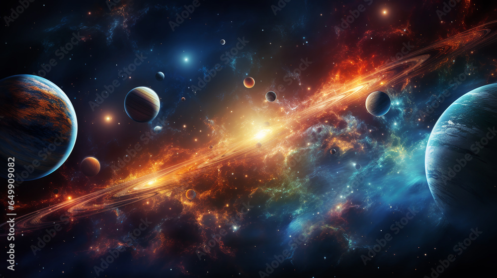 Solar system universe galaxy space planets poster background decoration.ai generative