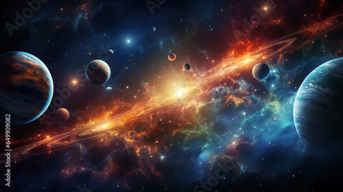 Solar system universe galaxy space planets poster background decoration.ai generative