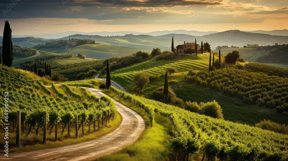 Fototapeta premium italy tuscan vineyards rolling illustration italian landscape, green rural, europe nature italy tuscan vineyards rolling