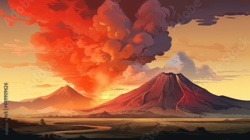 mountain active volcano active illustration fire landscape, geology magma, hot erupting mountain active volcano active photo