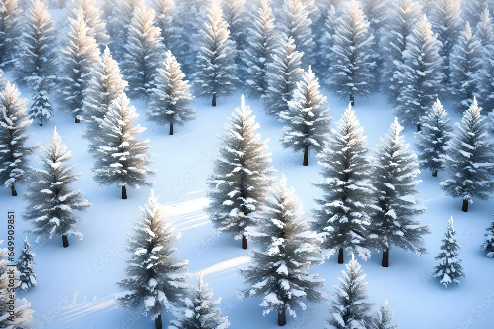 A fir tree forest during heavy snowfall