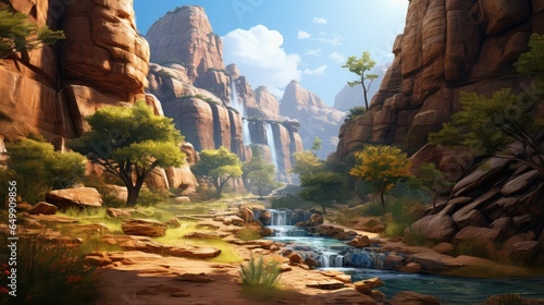 scenery canyon waterfall trail illustration scenic park, river nature, landscape green scenery canyon waterfall trail photo