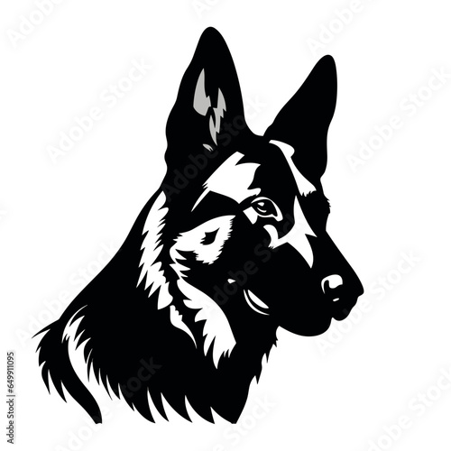 Seitliches Porträt eines Deutschen Schäferhund in schwarz-weiß