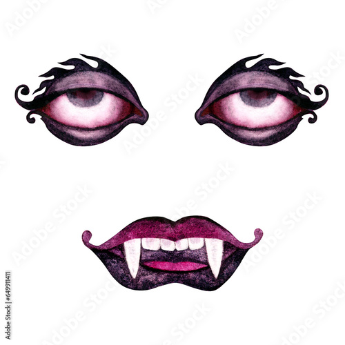 Watercolor monster Halloween fantasy mask with eyes and lips