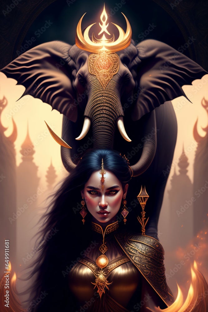 Fototapeta premium Beautiful women with elephant