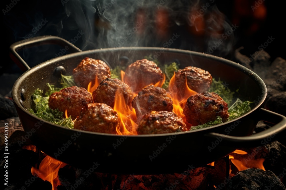 Savory Cooked meatballs. Beef food chicken. Generate Ai Savory Cooked meatballs. Beef food chicken. Generate Ai