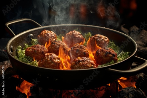 Savory Cooked meatballs. Beef food chicken. Generate Ai