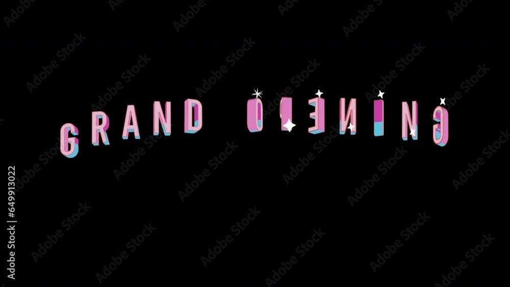 Bright letters jump merrily in the inscription GRAND OPENING text. Retro. Alpha channel black. In-Out looped. Alpha BW at the end. Looped from frame 120 to 240, Alpha BW at the end Bright letters jump merrily in the inscription GRAND OPENING text. Retro. Alpha channel black. In-Out looped. Alpha BW at the end. Looped from frame 120 to 240, Alpha BW at the end