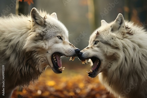Two wolves communicating. Generative AI