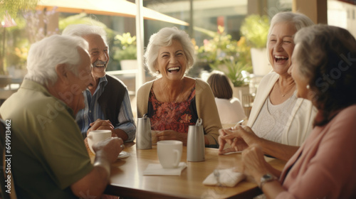 Laughter and Friendship  Elderly Friends Come Alive Over Coffee  Embodying the Vital Role of Social Bonds in Preserving Joy in Later Years.