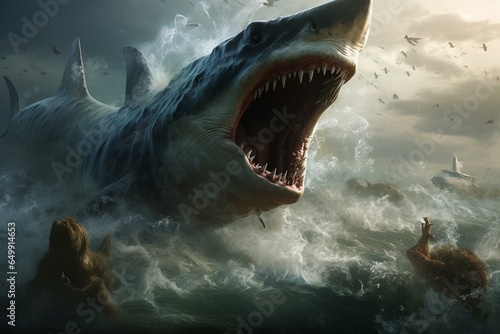 a massive prehistoric shark wreaks havoc. Generative AI