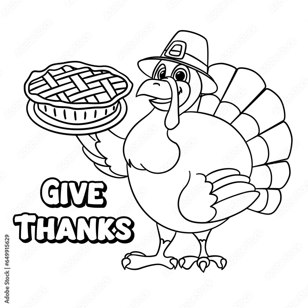 Cute cartoon turkey wearing a pilgrim hat wishes happy thanksgiving day ...