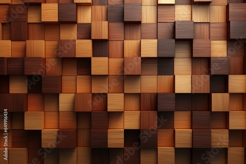 Square format image showcasing wooden cube pattern background. Generative AI