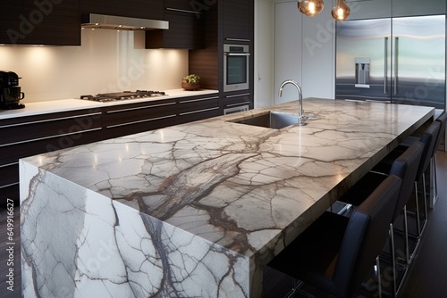 Design with stone quartz countertop and slab in kitchen decoration. Generative AI photo