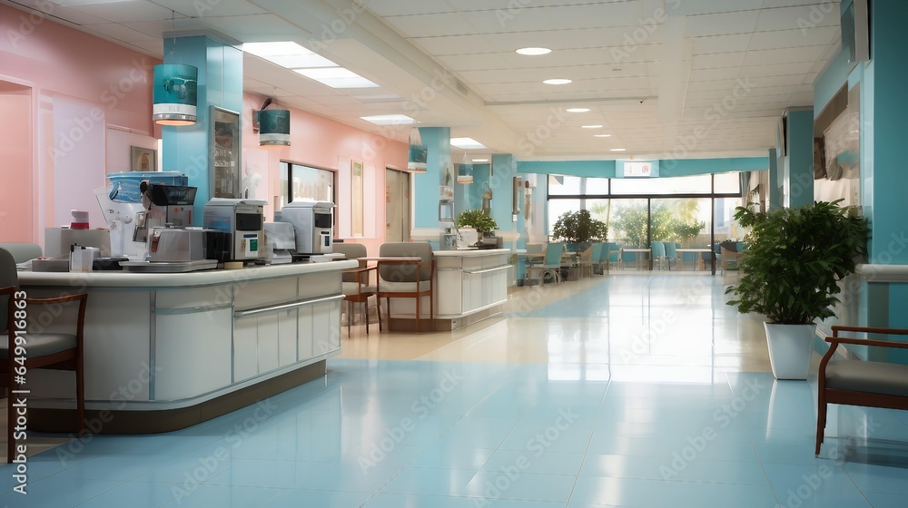 AI-Generated Medical Reception: Welcoming Clinic Hallway (Unfocused Background)