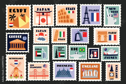 Landmark Stamps Illustration Set