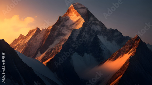 Serene Sunrise over Majestic Mountain Landscape. Breathtaking mountain peak at dawn, untouched beauty in nature.