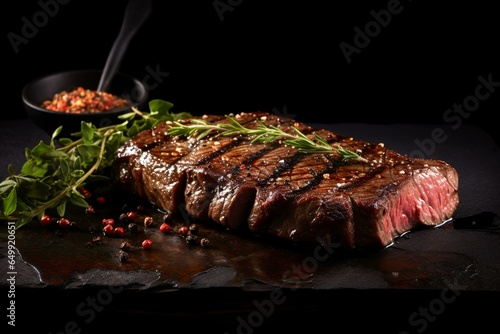 Brazilian barbecued picanha steak on black background. Generative AI