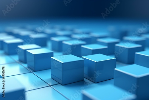 Square blocks or small cubes arranged on a blue background in a database. Represents DBMS, database server, data storage, data center, SQL, big data. 3D render. Generative AI