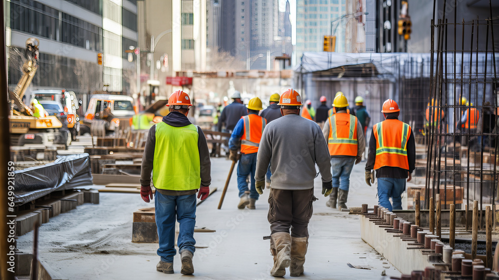 construction workers working on the construction site. Generative AI construction workers working on the construction site. Generative AI