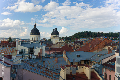 holiday in Lviv.View of Lviv from above.Historical city.Ancient courtyards and facades.Panoramic view of the city.Tourist city in Ukraine.travel around Lviv.popular tourist spot.view of the cathedral.