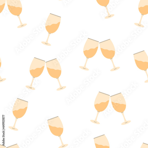 Flat vector seamless pattern with wine glasses. A pattern for a holiday, a party, a special event. Isolated design on a white background.