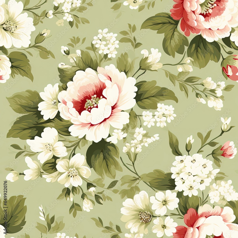 classic wallpaper vintage flower pattern on green background