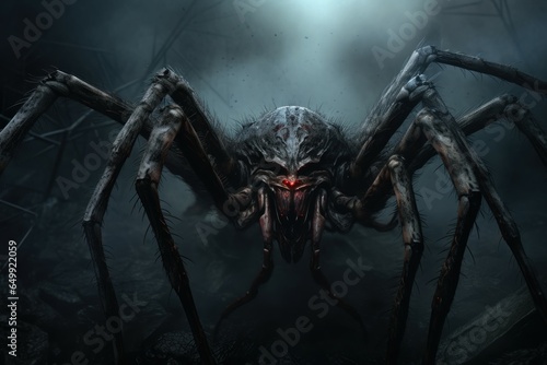 Fototapeta Ominous Creepy spider scene giant. Creature big. Generate Ai