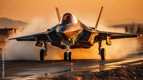 A Lockheed Martin F-35 Fighter Jet takes off of a runway - generative AI. © Andy Dean