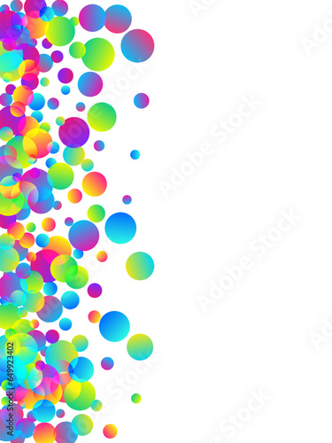 Festive party confetti scatter vector background. Rainbow round particles carnival decor. Cracker poppers flying confetti. Prize event decor illustration. New Year design.
