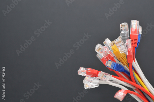 Bouquet of network internet cable isolated on black background