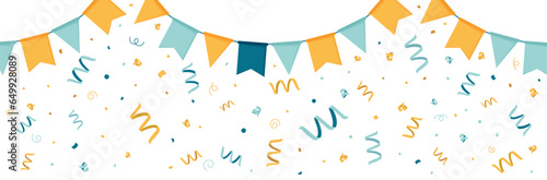 Fête, confettis et cotillons - Bannière festive - Éléments vectoriels éditables colorés autour de la célébration de fêtes - Drapeaux, fanions - Couleurs vives et joyeuses - Festivités  photo