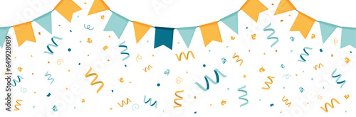 Fête, confettis et cotillons - Bannière festive - Éléments vectoriels éditables colorés autour de la célébration de fêtes - Drapeaux, fanions - Couleurs vives et joyeuses - Festivités 