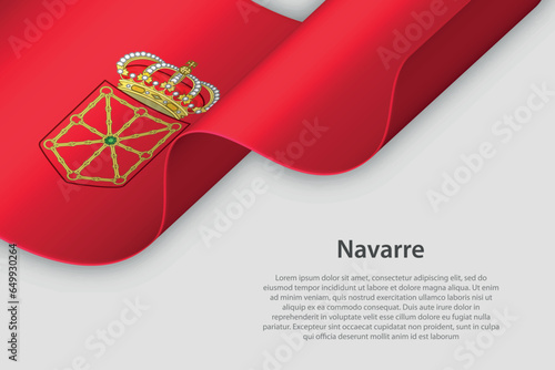 3d ribbon with flag Navarre. Spanish autonomus community. isolated on white background