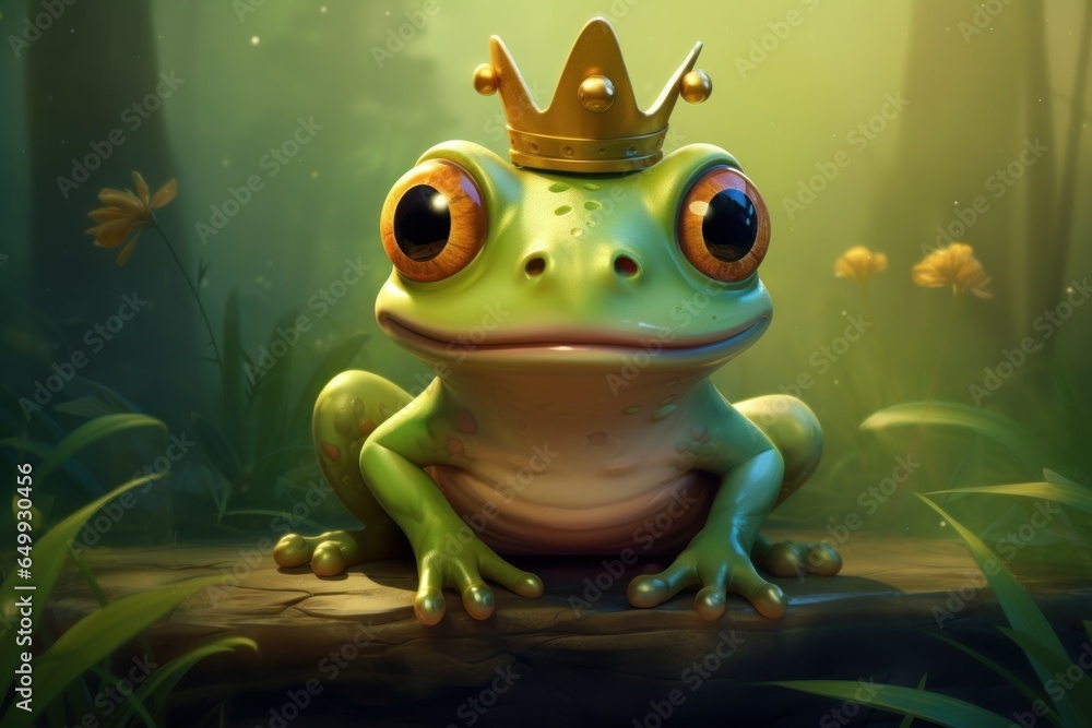 Amiable Cute frog prince. Animal crown nature. Generate Ai Amiable Cute frog prince. Animal crown nature. Generate Ai
