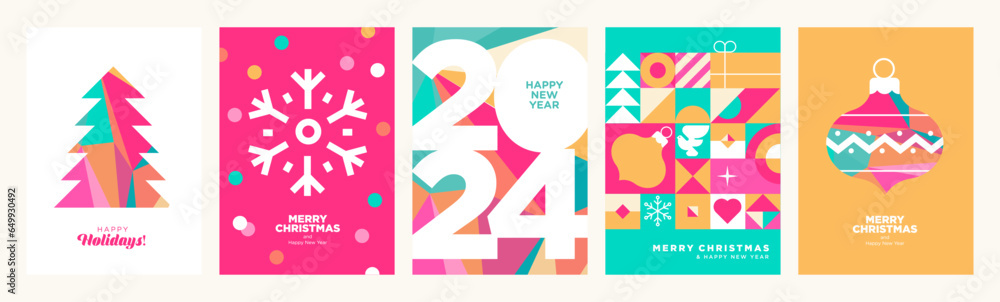 Merry Christmas and Happy New Year 2024 greeting cards. Vector illustration concepts for background, greeting card, party invitation card, website banner, social media banner, marketing material. - obrazy, fototapety, plakaty 