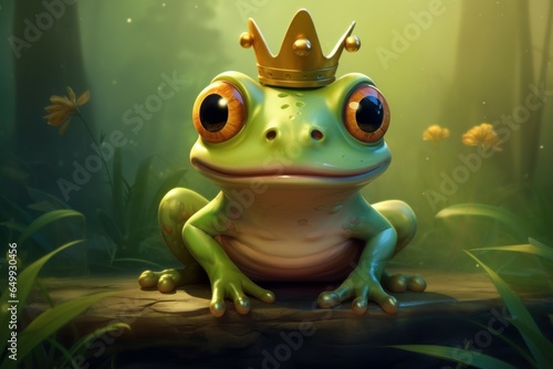 Amiable Cute frog prince. Animal crown nature. Generate Ai
