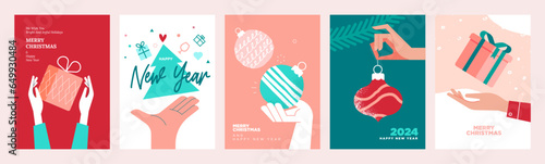 Set of Christmas and New Year greeting cards. Vector illustration concepts fo...