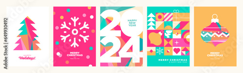 Merry Christmas and Happy New Year 2024 greeting cards. Vector illustration concepts for background, greeting card, party invitation card, website banner, social media banner, marketing material.