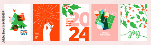Christmas and New Year 2024 greeting cards set. Modern vector illustration concepts for greeting card, website and mobile website banner, party invitation card, posters, social media banners.
