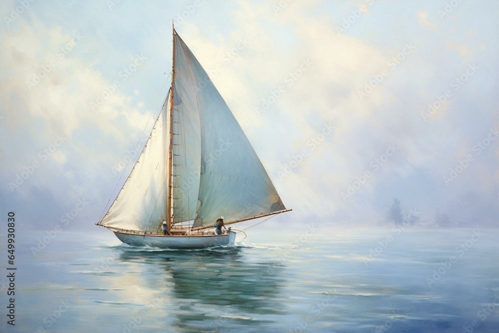Sailboat captured in an oil painting. Generative AI